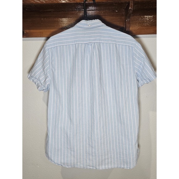 J.Crew 100% Cotton Blue White Stripe Short Sleeve Button Down Shirt Men's Size L - Picture 3 of 3